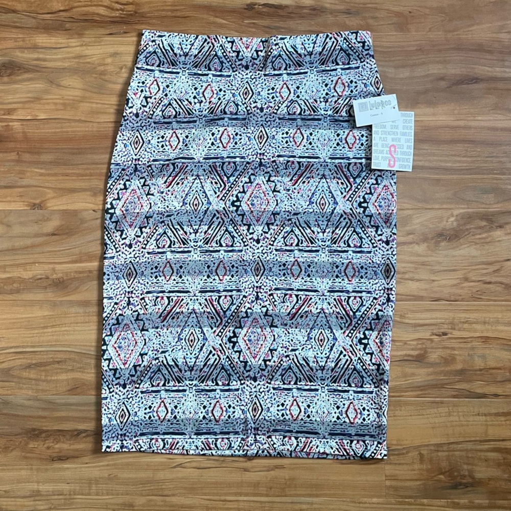 LuLaRoe S Cassie Geometric Pencil Skirt - Blue and Pink office business